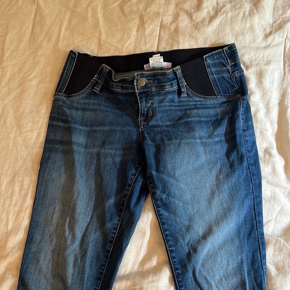 Maternity jeans, boot cut, dark wash, under the belly